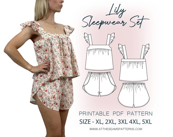 Sewing Pattern | Summer Sleepwear Pj Set | Digital PDF File, Instant Download | Size XS-XL | A4, U.S Letter, A0 |