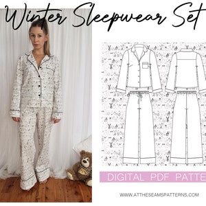 Pj Sewing Pattern | Classic Winter Pyjama Summer Set | Digital PDF File, Instant Download | Size XS-XL | A4, U.S Letter, A0 |