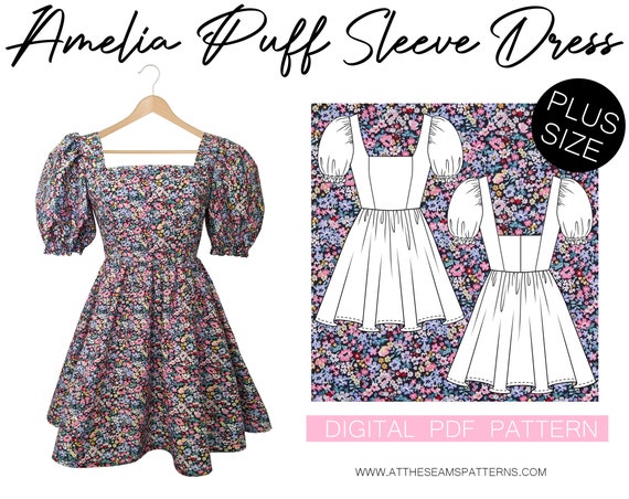 Sewing Pattern Plus Size Puffy Sleeve Dress Babydoll Dress - Etsy