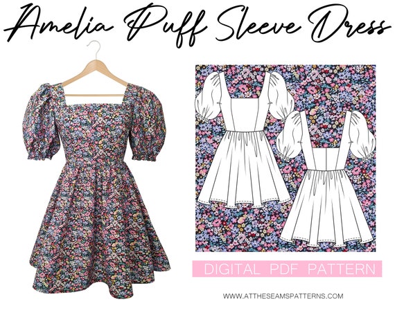Sewing Pattern Puffy Sleeve Dress Babydoll Dress Digital - Etsy