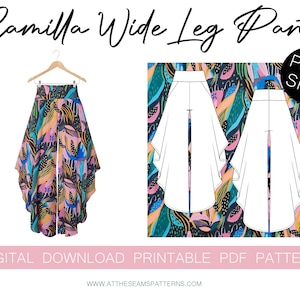 Sewing Pattern | Plus Size Wide Leg Pant, High-Waisted | Digital PDF File, Instant Download | Size XL-5XL | A4, U.S Letter, A0 |