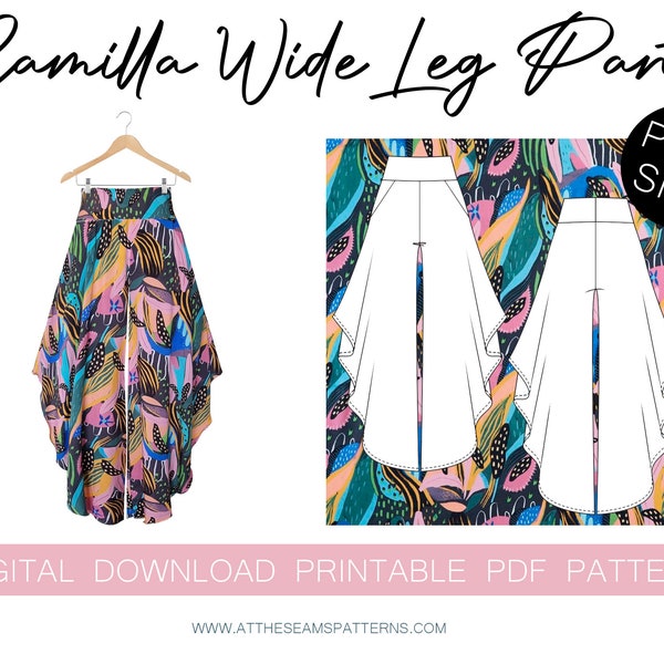 Sewing Pattern | Plus Size Wide Leg Pant, High-Waisted | Digital PDF File, Instant Download | Size XL-5XL | A4, U.S Letter, A0 |