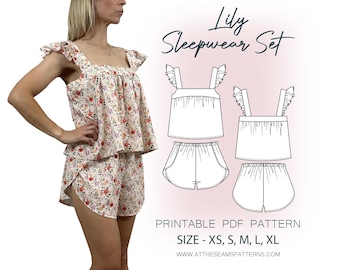 Sewing Pattern | Summer Sleepwear Pj Set | Digital PDF File, Instant Download | Size XS-XL | A4, U.S Letter, A0 |