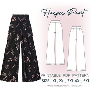 Patron de couture grande taille | Pantalon large, taille haute | Fichier PDF numérique, téléchargement immédiat | Taille XL-5XL | A4, Lettre US, A0 |