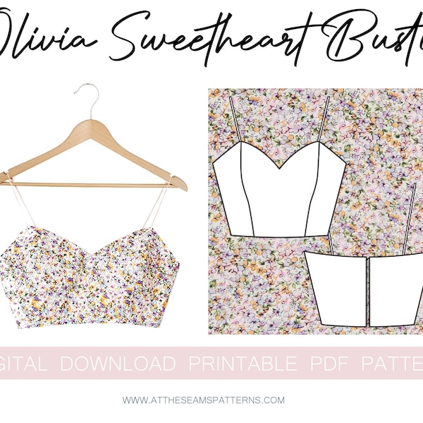 Sewing Pattern | Sweetheart Bustier Strapless Bodice | Digital PDF File, Instant Download | Size XS-XL | A4, U.S Letter, A0 |