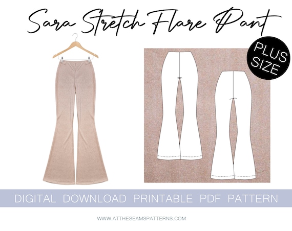 Sewing Pattern Plus Size Sara Stretch Flare Pant Digital PDF File, Instant  Download Size XL-5XL A4, U.S Letter, A0 -  Canada