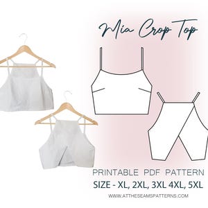 Patrón de costura para tallas grandes / Top corto con espalda abierta / Archivo PDF digital, descarga instantánea / Tallas XL-5XL / A4, Carta de EE. UU., A0 /