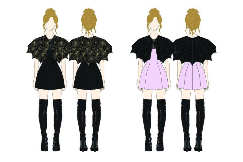 Sewing Pattern | Reversible Halloween Bat Cape, Ladies Downloadable ...