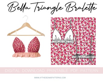 Sewing Pattern | Triangle Bralette | Digital PDF File, Instant Download | Size XS-XL | A4, U.S Letter, A0 |