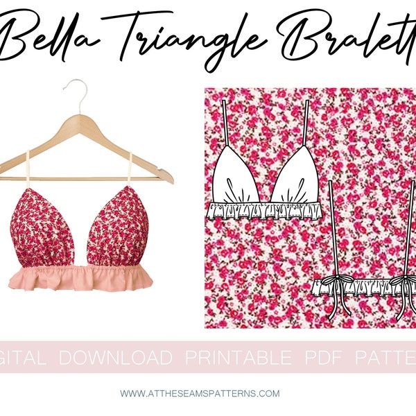 Sewing Pattern | Triangle Bralette | Digital PDF File, Instant Download | Size XS-XL | A4, U.S Letter, A0 |