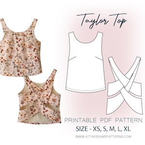 Patrón de costura / Top Taylor con espalda cruzada / Archivo PDF digital, descarga instantánea / Tamaño XS-XL / A4, Carta EE. UU., A0 /