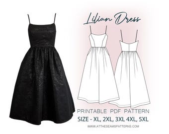 Patrón de costura de tallas grandes / Vestido Lilian / Archivo PDF digital, descarga instantánea / Tallas XL-5XL / A4, Carta estadounidense, A0 /