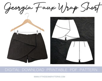 Schnittmuster | Faux Wrap ausgestattet Shorts, Skort | Digitale PDF-Datei, Sofort-Download | Größe XS-XL | A4, US Letter, A0 |