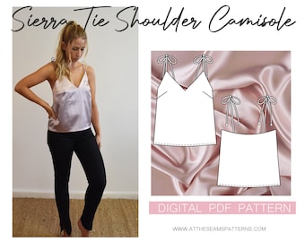 Sewing Pattern | Sierra Tie Shoulder Camisole | Digital PDF File, Instant Download | Size XS-XL | A4, U.S Letter, A0 |