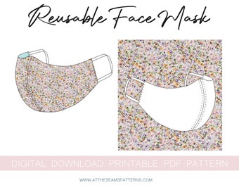 Sewing Pattern | Women's Reusable Face Mask, Ladies Downloadable Printable PDF Sewing Pattern One Size