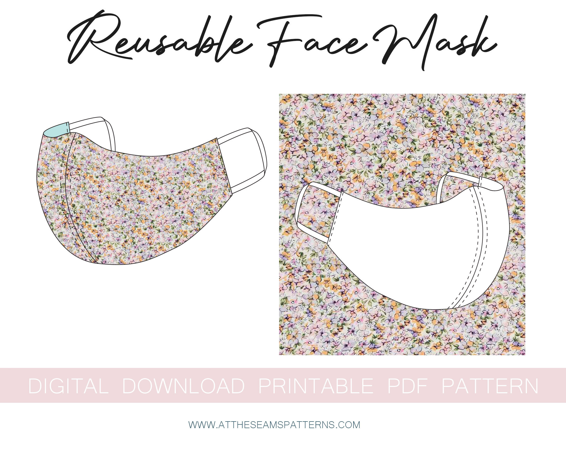 Women Mask Pattern Sewing Pattern | Women's Reusable Face Mask, Ladies Downloadable ...
