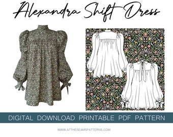 Sewing Pattern | Winter Long Sleeve Shift Dress | Digital PDF File, Instant Download | Size XS-XL | A4, U.S Letter, A0 |