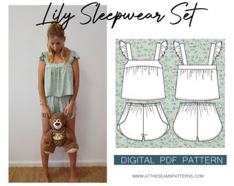 Sewing Pattern | Summer Sleepwear Pj Set | Digital PDF File, Instant Download | Size XS-XL | A4, U.S Letter, A0 |