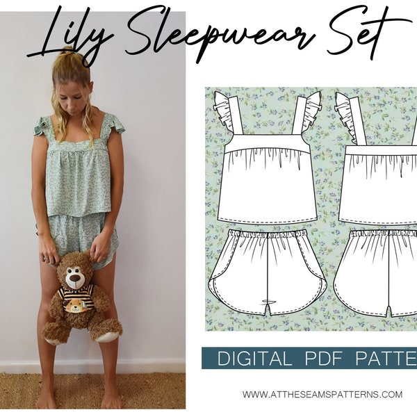 Sewing Pattern | Summer Sleepwear Pj Set | Digital PDF File, Instant Download | Size XS-XL | A4, U.S Letter, A0 |