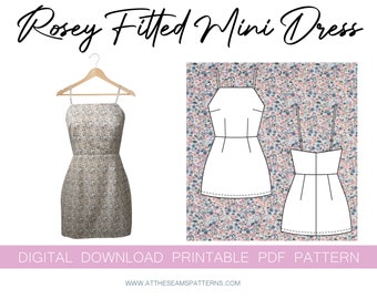 Sewing Pattern | Rosey Basic Fitted Mini Dress | Digital PDF File, Instant Download | Size XS-XL | A4, U.S Letter, A0 |