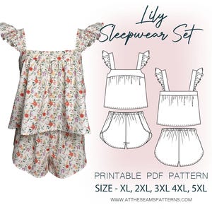 Wykrój do szycia w dużym rozmiarze | Letni komplet piżamowy | Cyfrowy plik PDF, natychmiastowe pobranie | Rozmiary XL-5XL | A4, U.S. Letter, A0 |