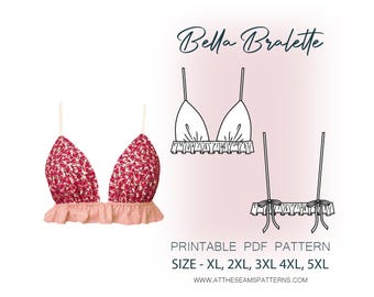 Patrón de costura para tallas grandes / Bralette triangular / Archivo PDF digital, descarga instantánea / Tallas XL-5XL / A4, Carta EE. UU., A0 /