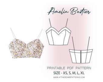 Sewing Pattern | Sweetheart Paneled Bustier | Digital PDF File, Instant Download | Size XS-XL | A4, U.S Letter, A0 |
