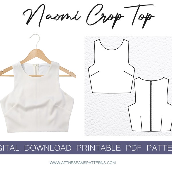Sewing Pattern | Naomi Cropped Fitted Top | Digital PDF File, Instant Download | Size XS-XL | A4, U.S Letter, A0 |