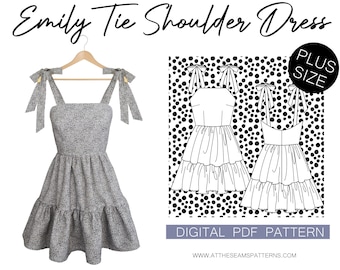 Sewing Pattern | Plus Size Tie Shoulder Flirty Summer Dress | Digital PDF File, Instant Download | Size XL-5XL | A4, U.S Letter, A0 |