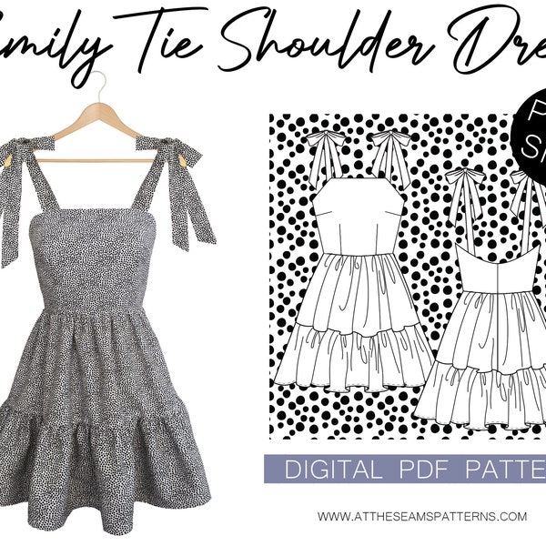 Sewing Pattern | Plus Size Tie Shoulder Flirty Summer Dress | Digital PDF File, Instant Download | Size XL-5XL | A4, U.S Letter, A0 |