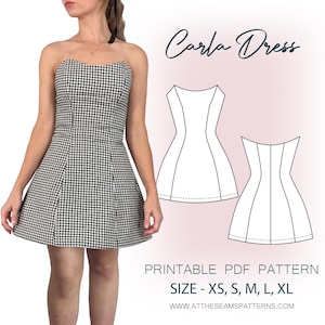 Naaipatroon | Strapless mini-jurk | Digitaal pdf-bestand, direct downloaden | Maat XS-XL | A4, US Letter, A0 |