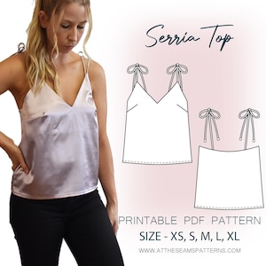 Padrão de costura | Camisola Sierra Tie Shoulder | Arquivo PDF digital, download instantâneo | Tamanho XS-XL | A4, Carta EUA, A0 |