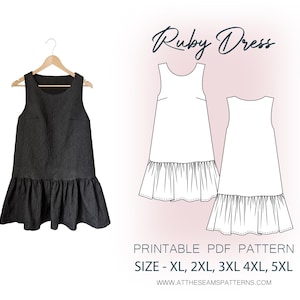 Plus Size Sewing Pattern | Basic Sleeveless Shift Dress | Digital PDF File, Instant Download | Size XL-5XL | A4, U.S Letter, A0 |