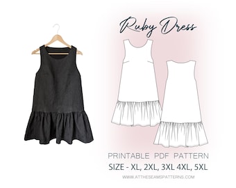 Patrón de costura para tallas grandes / Vestido recto básico sin mangas / Archivo PDF digital, descarga instantánea / Tallas XL-5XL / A4, Carta EE. UU., A0 /