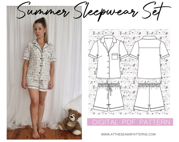 Pj Sewing Pattern Classic Summer Pyjama Summer Set Digital PDF File Instant Download Size XS XL A4 U.S Letter A0 Etsy Canada