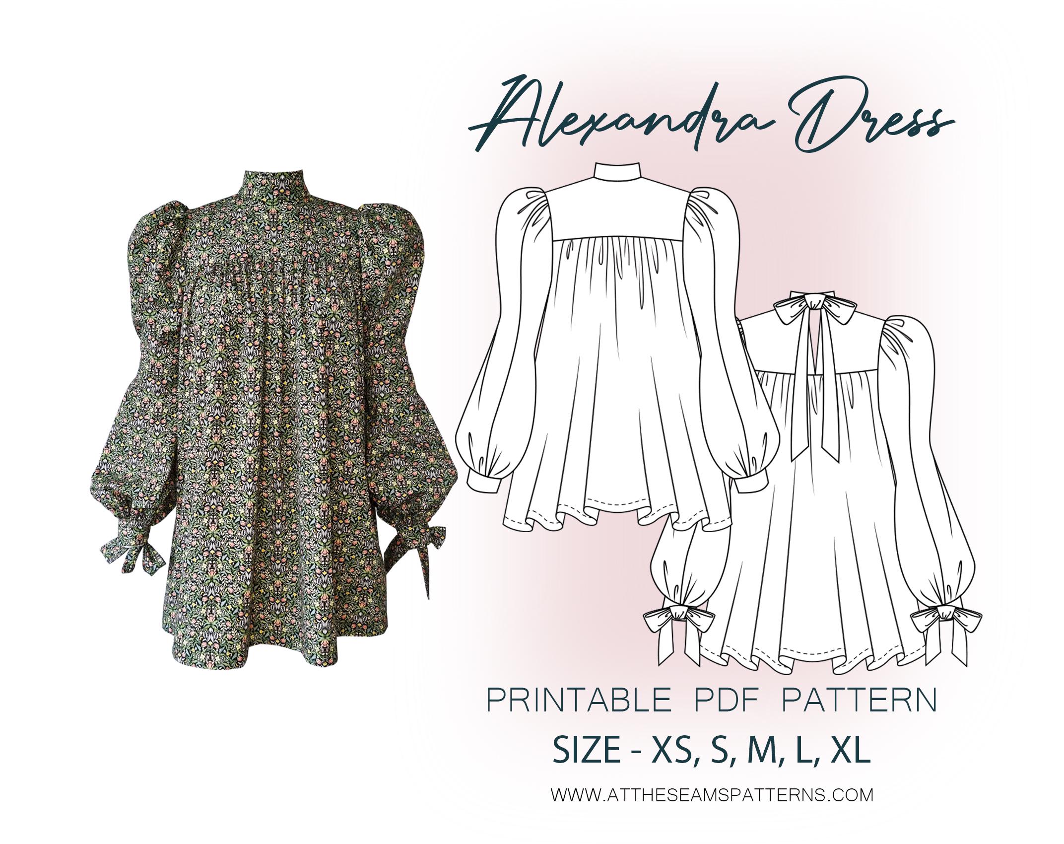 long sleeve shift dress sewing pattern Long Sleeve Midi Dress Sewing Pattern PDF Simple Shift Dress, Sizes 2-30 or XXS3XL, A0 + US Letter