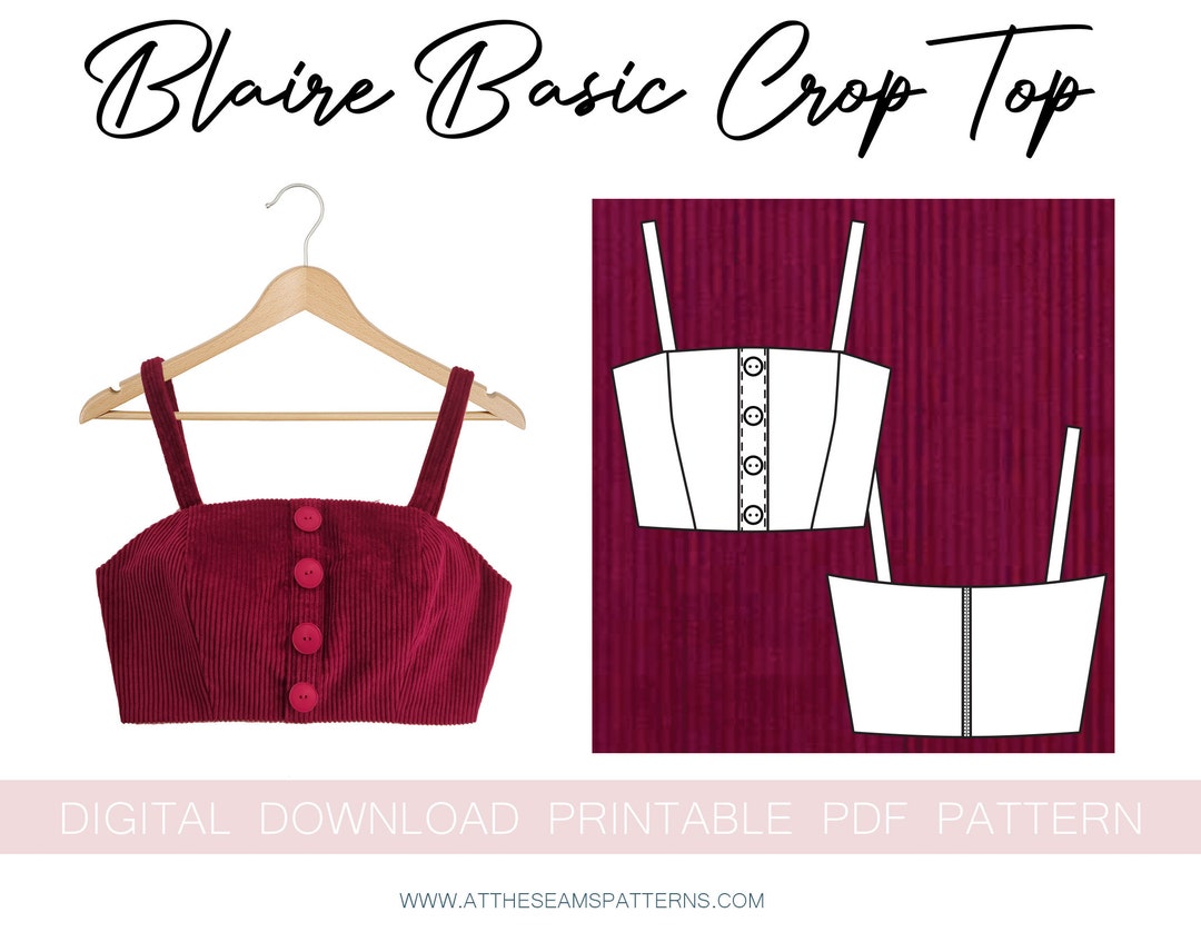 Sewing Pattern Basic Crop Top Digital PDF File, Instant Download Size XS-XL  A4, U.S Letter, A0 -  Canada