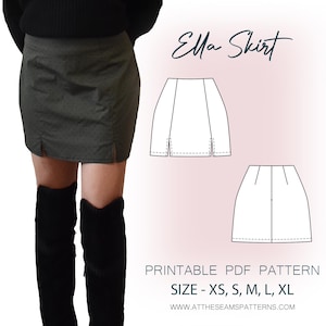 Sewing Pattern | Ella Basic Mini Skirt with Splits  | Digital PDF File, Instant Download | Size XS-XL | A4, U.S Letter, A0 |