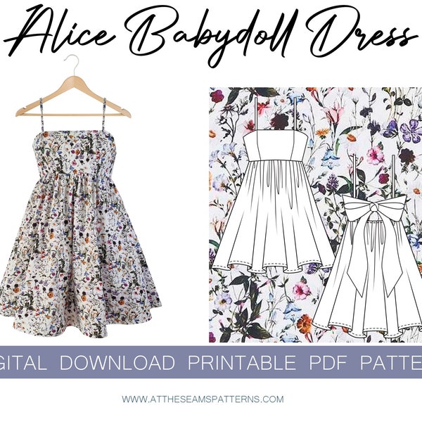 Sewing Pattern | Babydoll Dress | Digital PDF File, Instant Download | Size XS-XL | A4, U.S Letter, A0 |