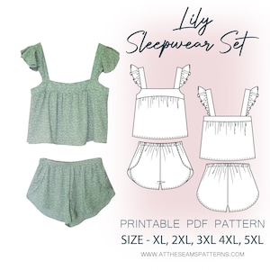 Plus Size Sewing Pattern | Summer Sleepwear Pj Set | Digital PDF File, Instant Download | Size XL-5XL | A4, U.S Letter, A0 |