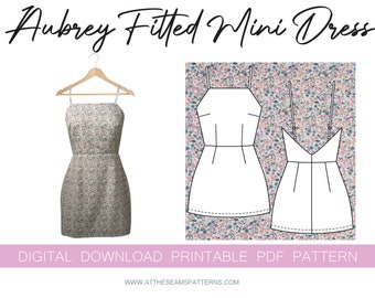 Sewing Pattern | Aubury Basic Fitted Mini Dress, Low Back | Digital PDF File, Instant Download | Size XS-XL | A4, U.S Letter, A0 |