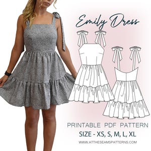 Sewing Pattern | Tie Shoulder Flirty Summer Dress | Digital PDF File, Instant Download | Size XS-XL | A4, U.S Letter, A0 |