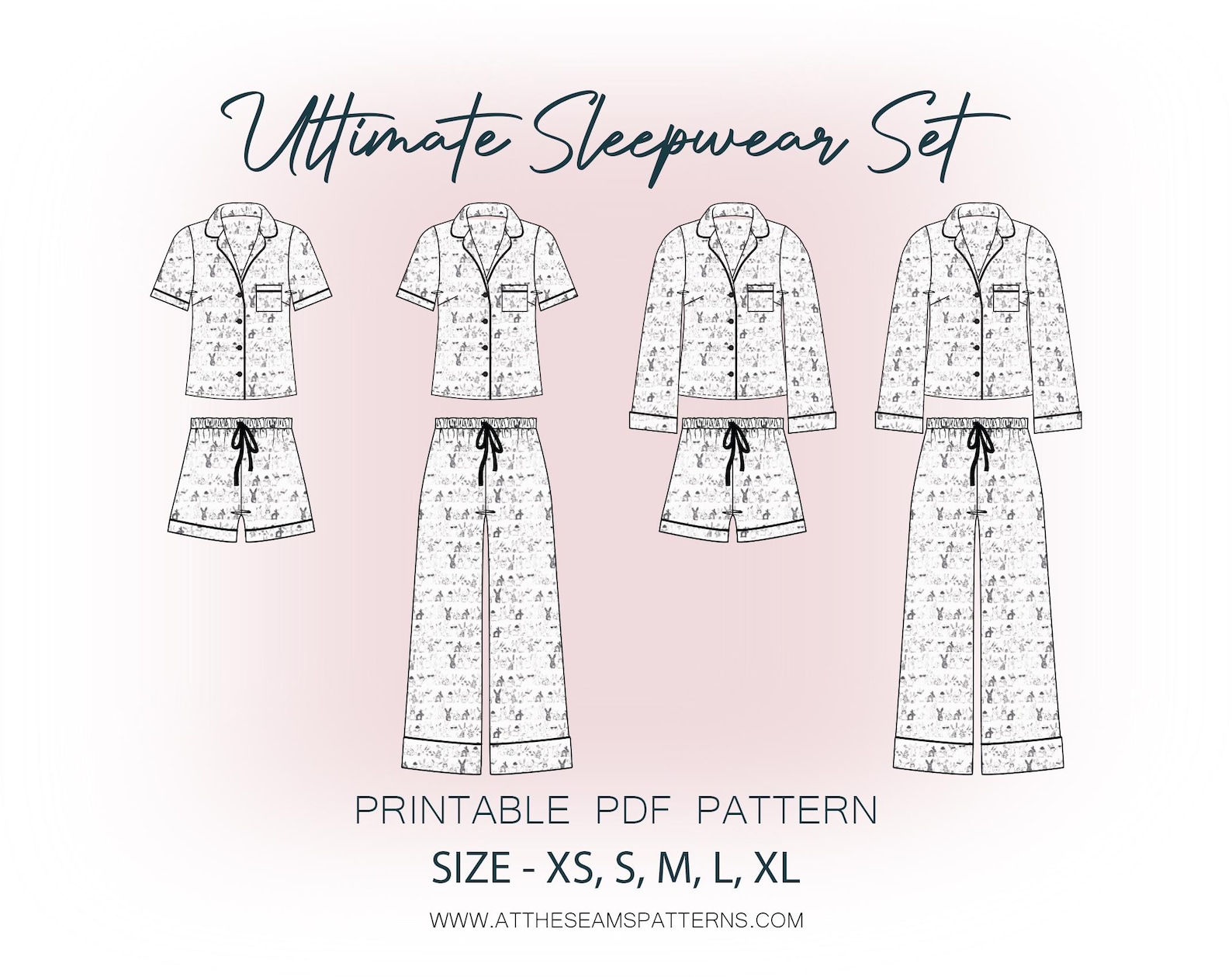 Threads Patterns Pyjamas Pj Sewing Pattern | 4 Piece Classic Pyjama Set | Digital PDF File ...