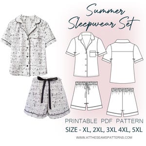 Patrón de costura para tallas grandes / Conjunto de pijama clásico de verano / Archivo PDF digital, descarga instantánea / Tallas XL-5XL / A4, Carta de EE. UU., A0 /