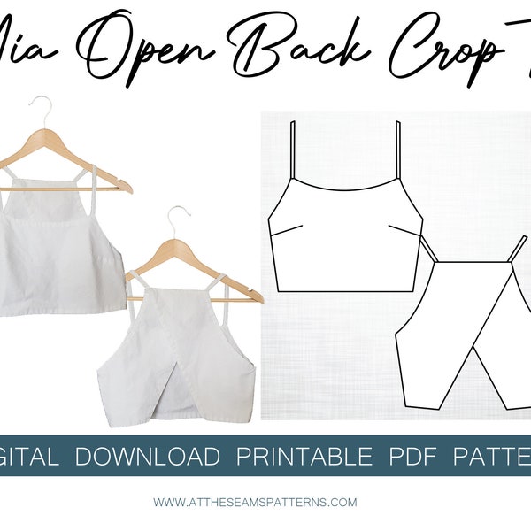 Sewing Pattern | Open Back Crop Top | Digital PDF File, Instant Download | Size XS-XL | A4, U.S Letter, A0 |
