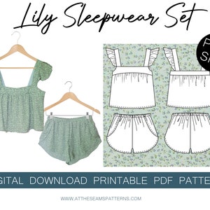 Sewing Pattern | Summer Sleepwear Pj Set | Digital PDF File, Instant Download | Size XL-5XL | A4, U.S Letter, A0 |