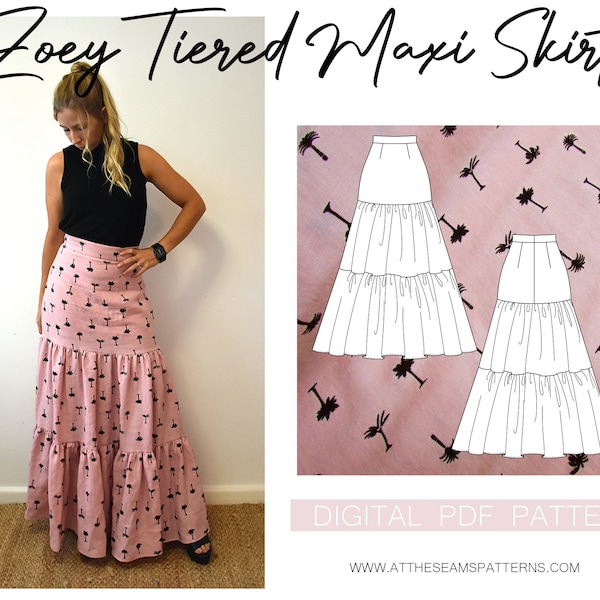 Sewing Pattern | Zoey Tiered Maxi Full Length Skirt | Digital PDF File, Instant Download | Size XS-XL | A4, U.S Letter, A0 |