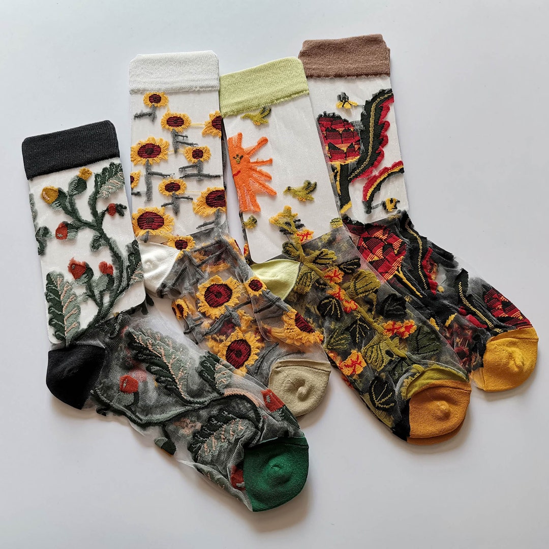 Vintage Floral Mesh Fishnet Socks Womensultra Thin Socks - Etsy