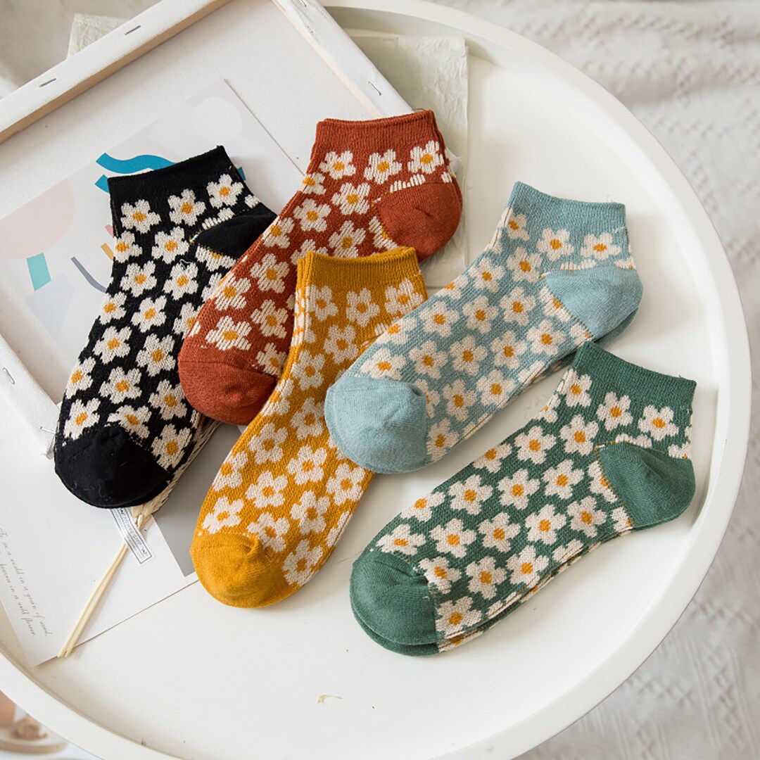 Spring and Summer Sockscotton Flower Socksdaisy Flower Etsy