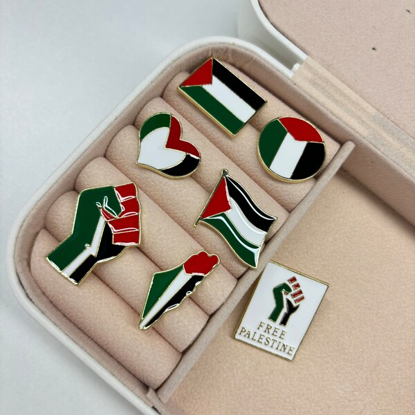 Set of 5 Palestine Map & Key of Return Brooches - Triple Charm Design in White & Gold main image 0